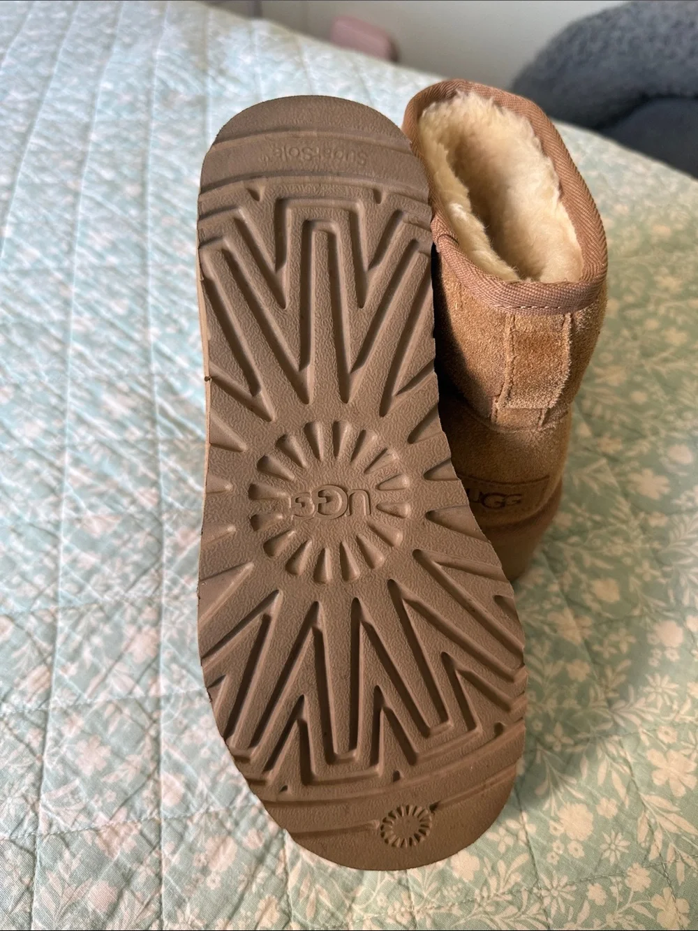 UGG Chestnut Suede Short Platform Booties with Shearling